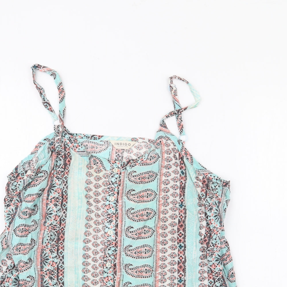 Marks and Spencer Womens Blue Geometric Viscose Camisole Blouse Size 16 Scoop Neck