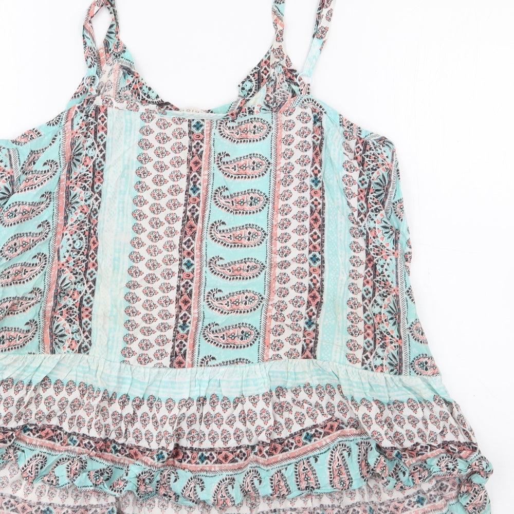 Marks and Spencer Womens Blue Geometric Viscose Camisole Blouse Size 16 Scoop Neck