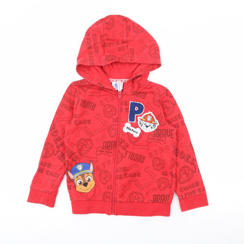 Tesco Boys Red Geometric Cotton Full Zip Hoodie Size 5-6 Years  Zip - Paw Patrol