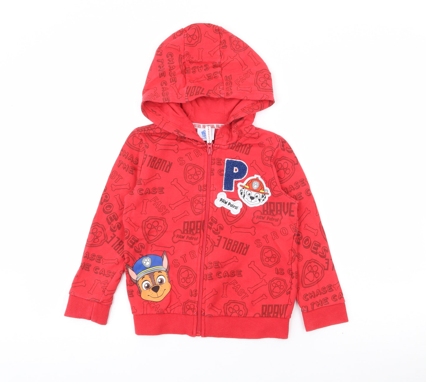 Tesco Boys Red Geometric Cotton Full Zip Hoodie Size 5-6 Years  Zip - Paw Patrol