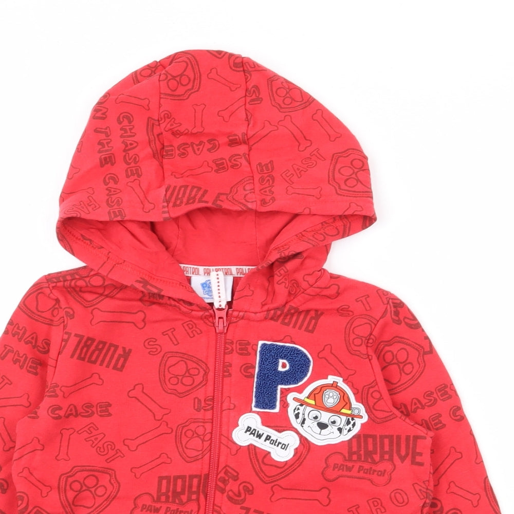 Tesco Boys Red Geometric Cotton Full Zip Hoodie Size 5-6 Years  Zip - Paw Patrol