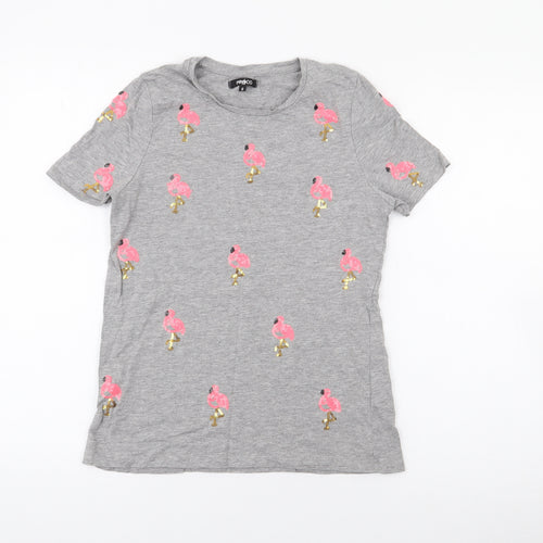 Pep & Co Womens Grey  Cotton Basic T-Shirt Size 8 Crew Neck - Flamingo