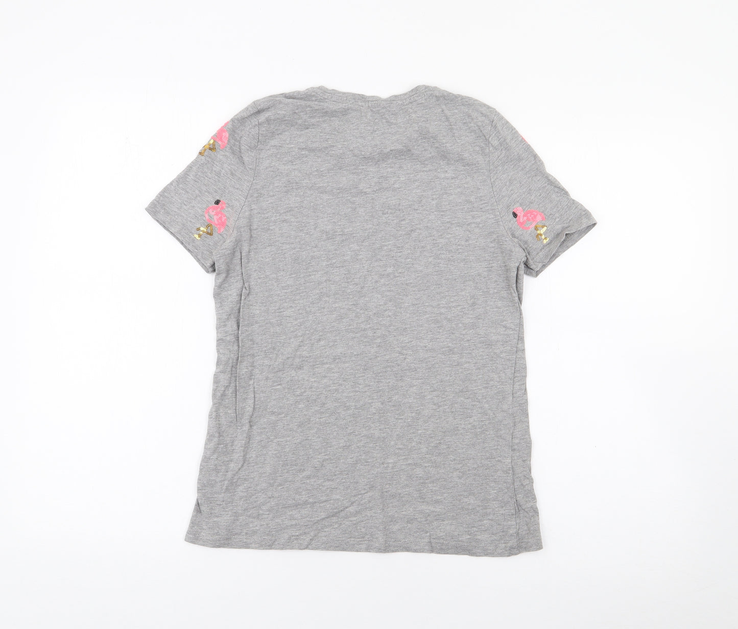 Pep & Co Womens Grey  Cotton Basic T-Shirt Size 8 Crew Neck - Flamingo