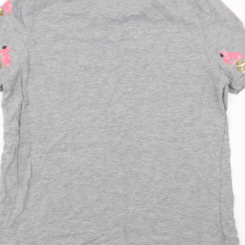 Pep & Co Womens Grey  Cotton Basic T-Shirt Size 8 Crew Neck - Flamingo
