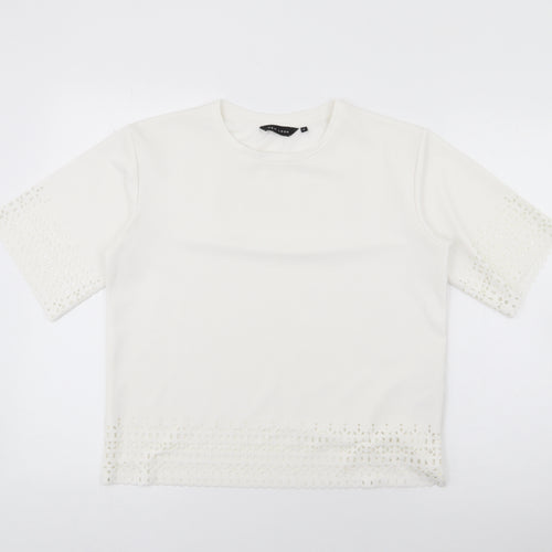 New Look Womens White  Polyester Basic T-Shirt Size 8 Crew Neck