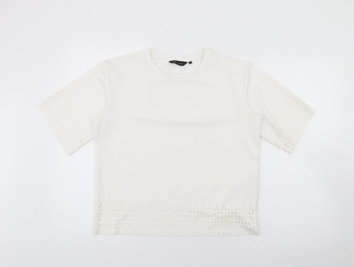 New Look Womens White Polyester Basic T-Shirt Size 8 Crew Neck