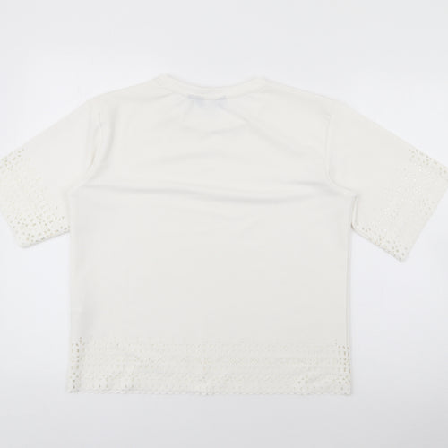 New Look Womens White  Polyester Basic T-Shirt Size 8 Crew Neck