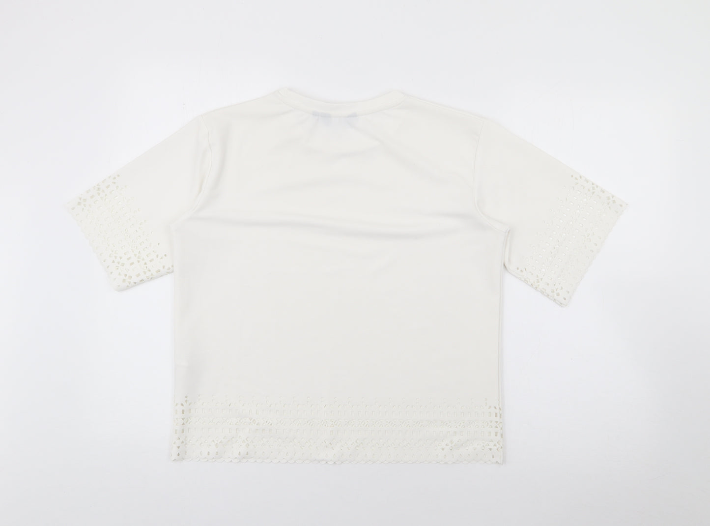 New Look Womens White  Polyester Basic T-Shirt Size 8 Crew Neck