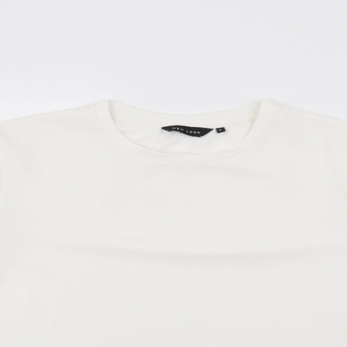 New Look Womens White  Polyester Basic T-Shirt Size 8 Crew Neck