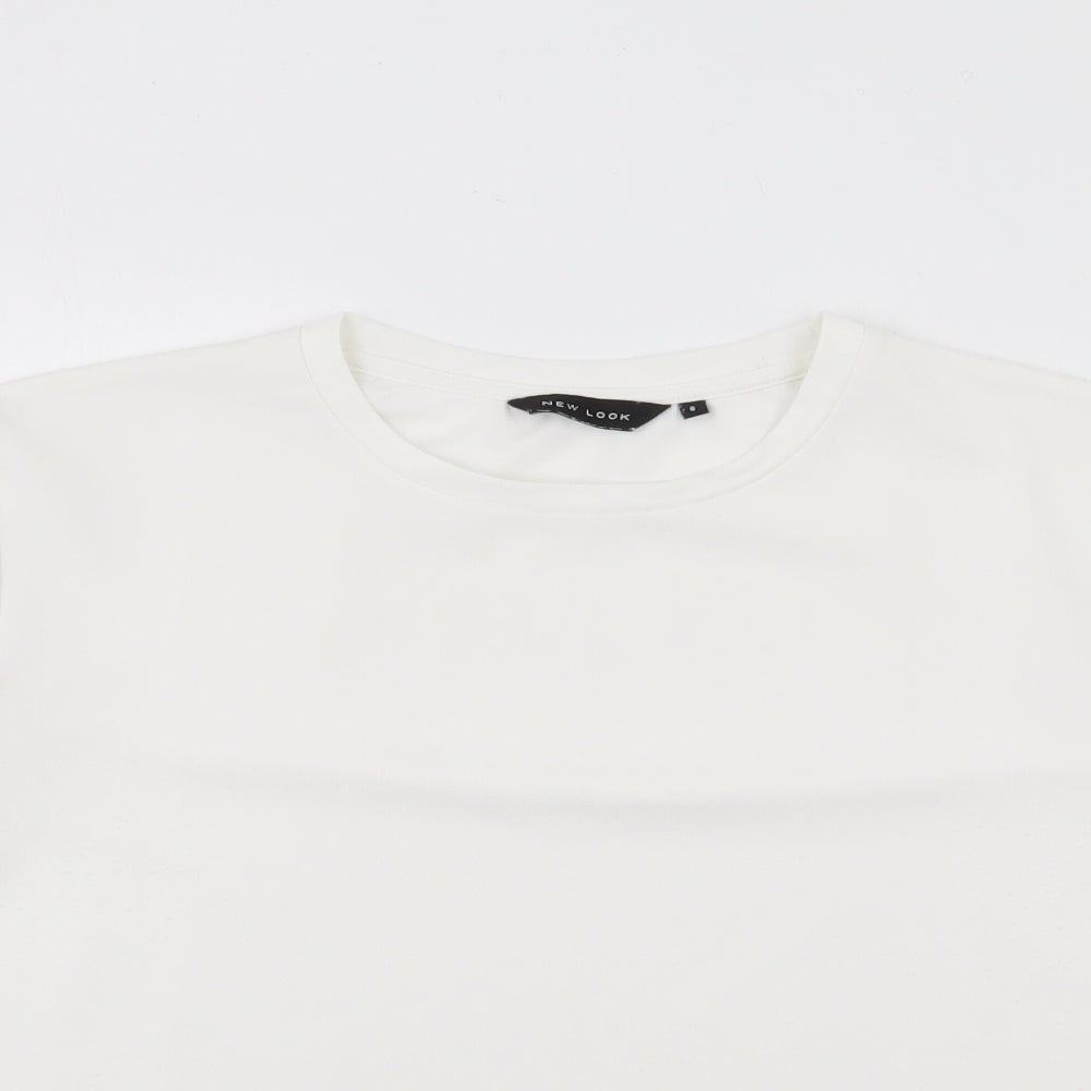 New Look Womens White  Polyester Basic T-Shirt Size 8 Crew Neck
