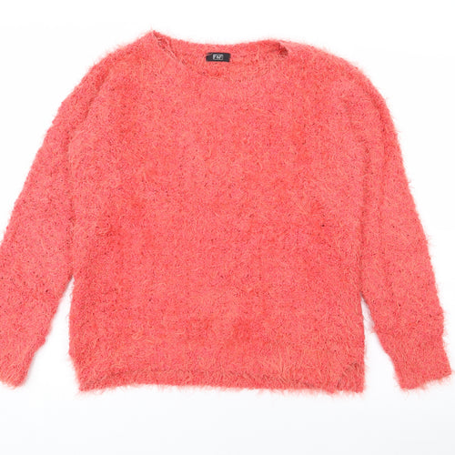 F&F Womens Red Crew Neck  Polyester Pullover Jumper Size 8