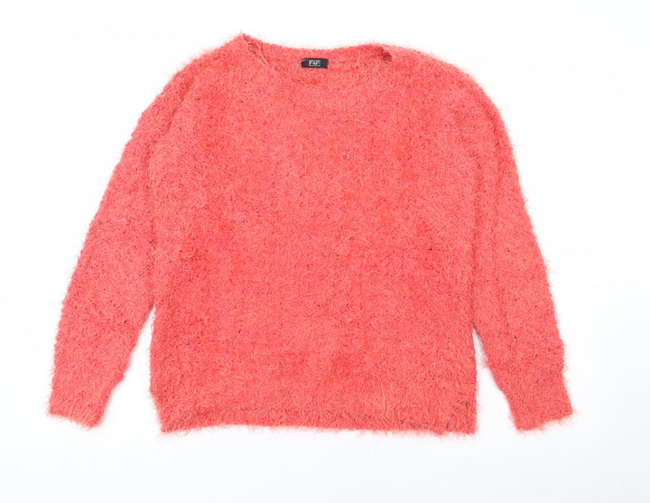 F&F Womens Red Crew Neck Polyester Pullover Jumper Size 8