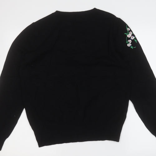 Oasis Womens Black Round Neck Floral Viscose Pullover Jumper Size XL