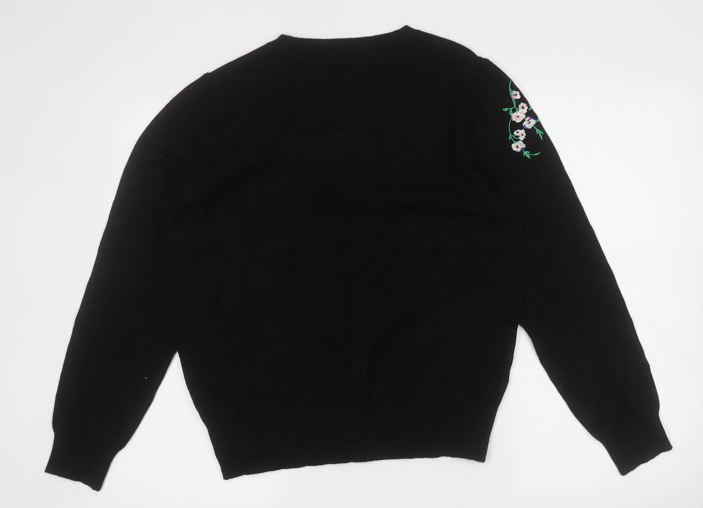 Oasis Womens Black Round Neck Floral Viscose Pullover Jumper Size XL