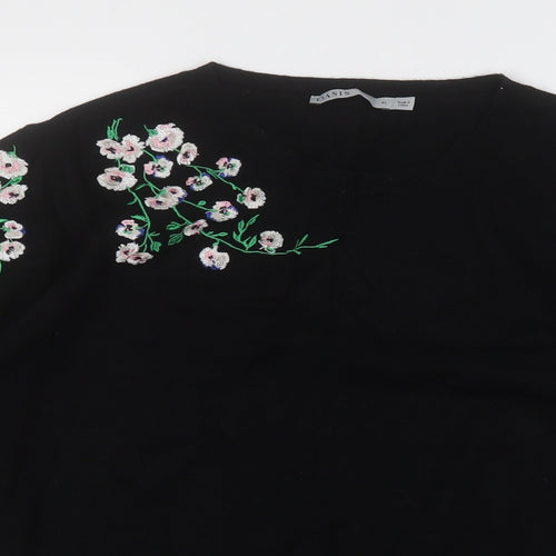 Oasis Womens Black Round Neck Floral Viscose Pullover Jumper Size XL