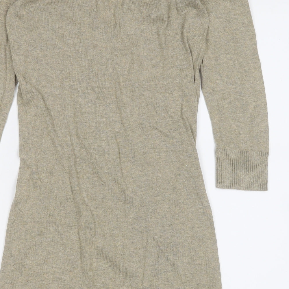 Principles Womens Gold Geometric Cotton Skater Dress  Size 10  V-Neck Button