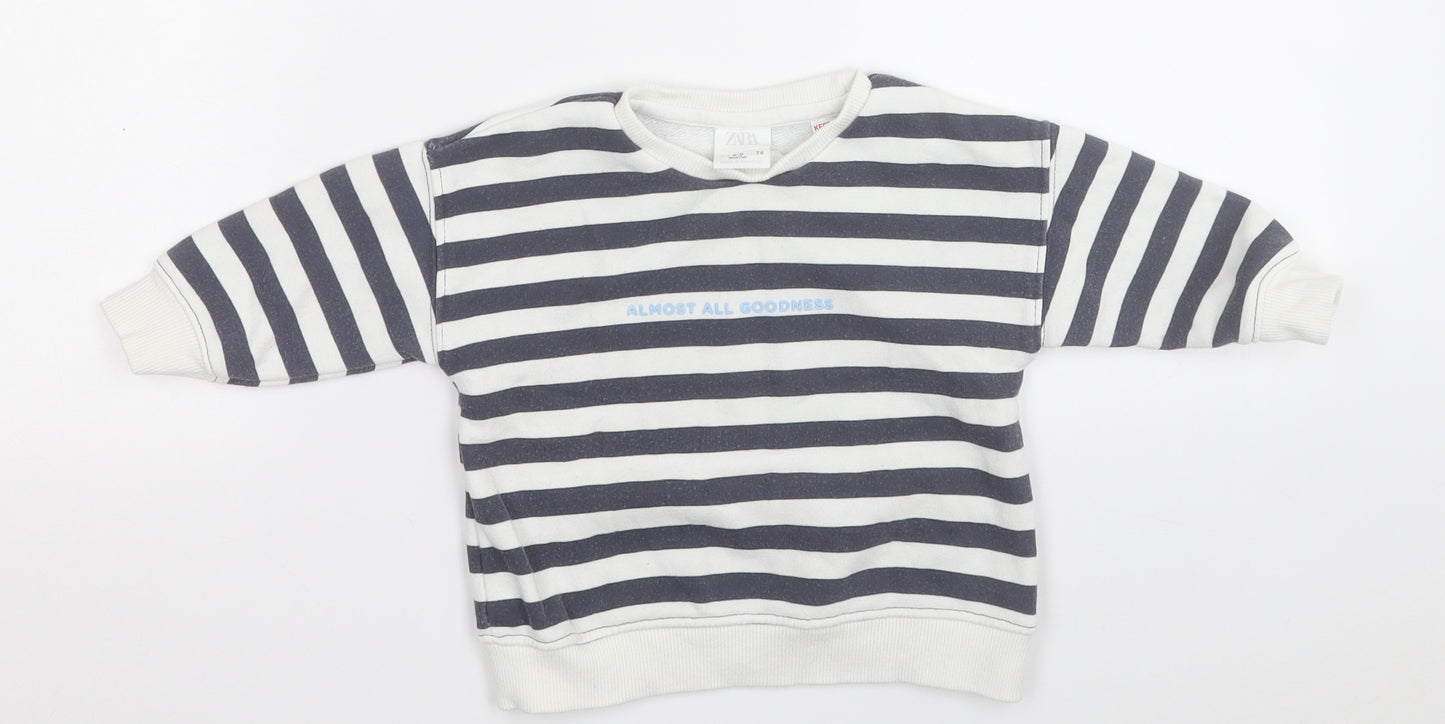 Zara Boys Grey Striped Cotton Pullover Jumper Size 6-9 Months   - almost all goodness
