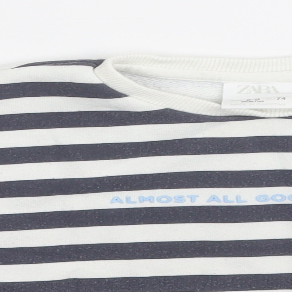 Zara Boys Grey Striped Cotton Pullover Jumper Size 6-9 Months   - almost all goodness
