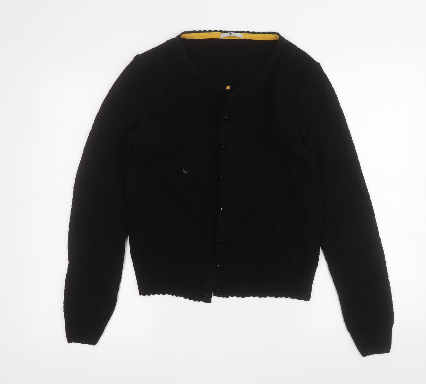 TU Womens Black Round Neck  Acrylic Cardigan Jumper Size 14