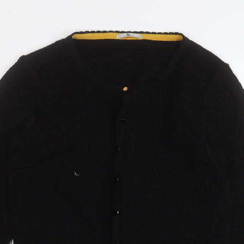 TU Womens Black Round Neck  Acrylic Cardigan Jumper Size 14