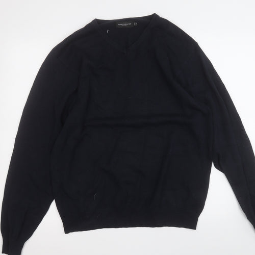 RUSSELL COLLECTION Mens Blue V-Neck  Cotton Pullover Jumper Size M