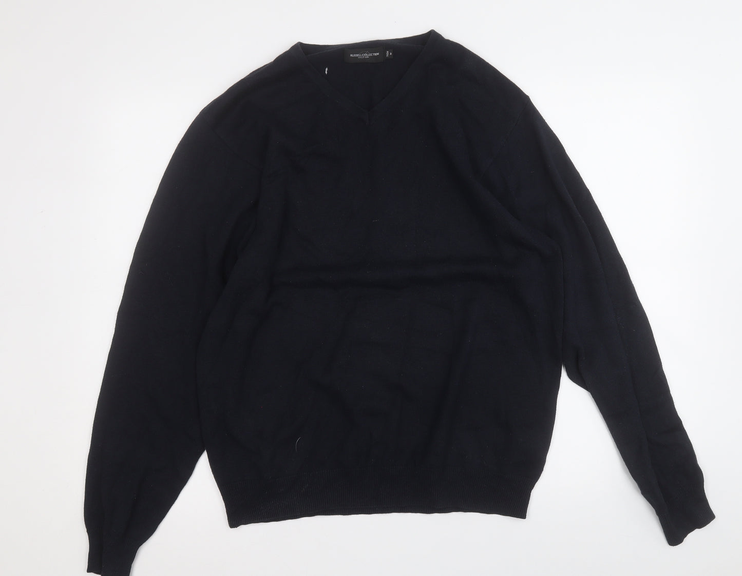 RUSSELL COLLECTION Mens Blue V-Neck  Cotton Pullover Jumper Size M