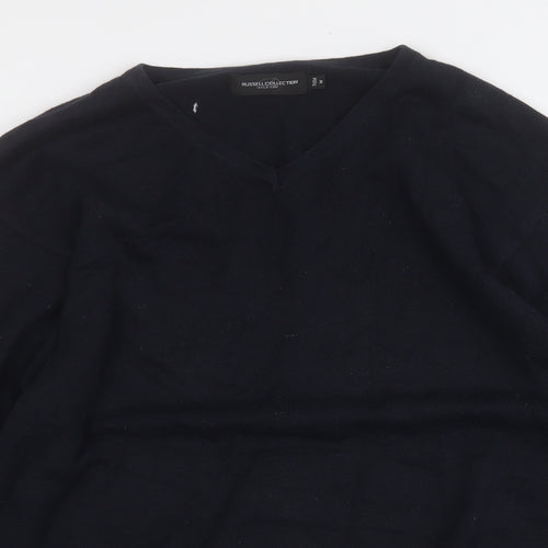 RUSSELL COLLECTION Mens Blue V-Neck  Cotton Pullover Jumper Size M