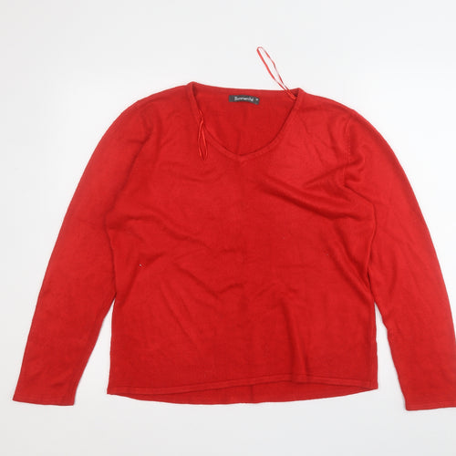 Bonmarché Womens Red V-Neck  Acrylic Pullover Jumper Size M