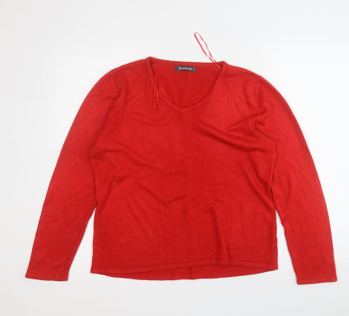 Bonmarché Womens Red V-Neck  Acrylic Pullover Jumper Size M