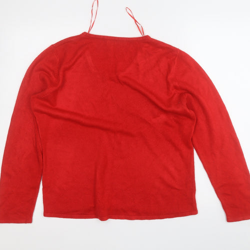 Bonmarché Womens Red V-Neck  Acrylic Pullover Jumper Size M