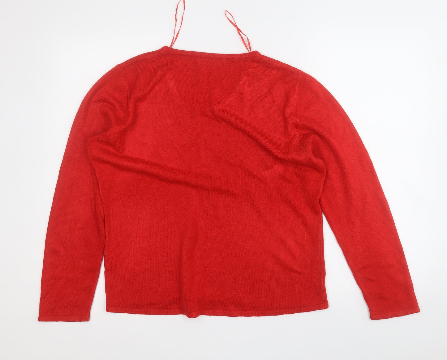 Bonmarché Womens Red V-Neck  Acrylic Pullover Jumper Size M