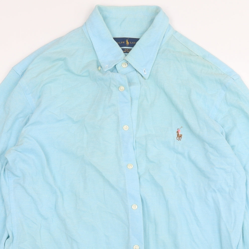 Ralph Lauren Mens Blue  Cotton  Button-Up Size L Collared Button