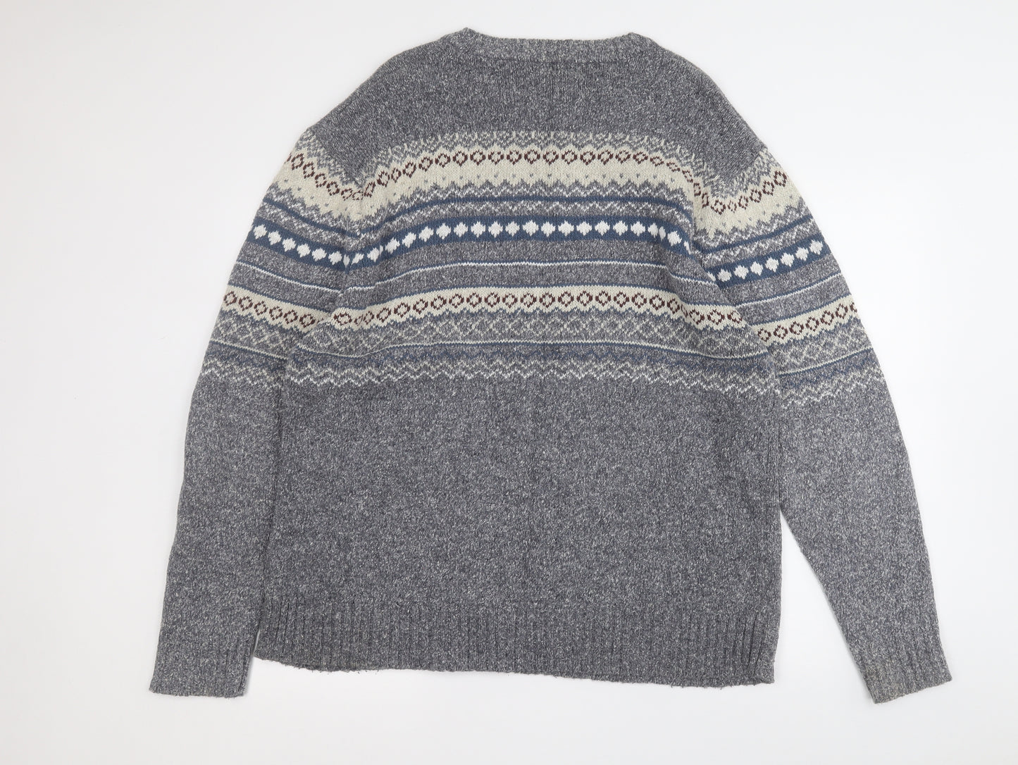 savatini Mens Grey Round Neck Geometric Acrylic Pullover Jumper Size XL
