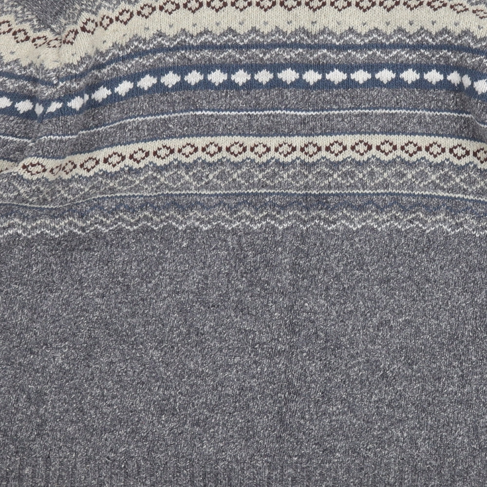 savatini Mens Grey Round Neck Geometric Acrylic Pullover Jumper Size XL