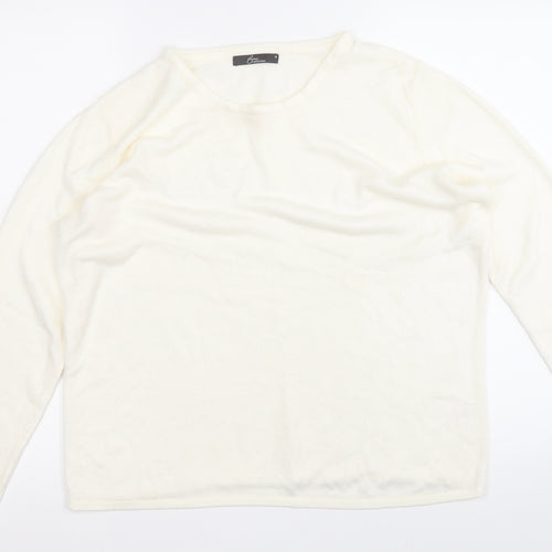 BM Womens White Round Neck  Acrylic Pullover Jumper Size M