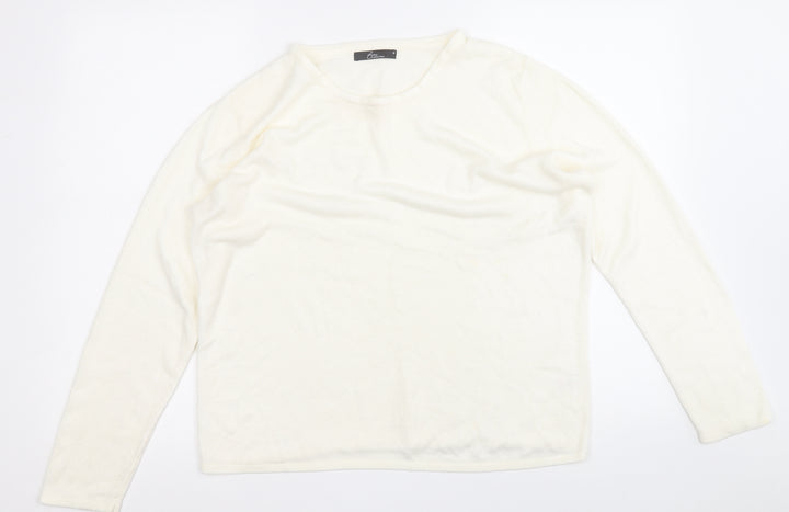 BM Womens White Round Neck Acrylic Pullover Jumper Size M
