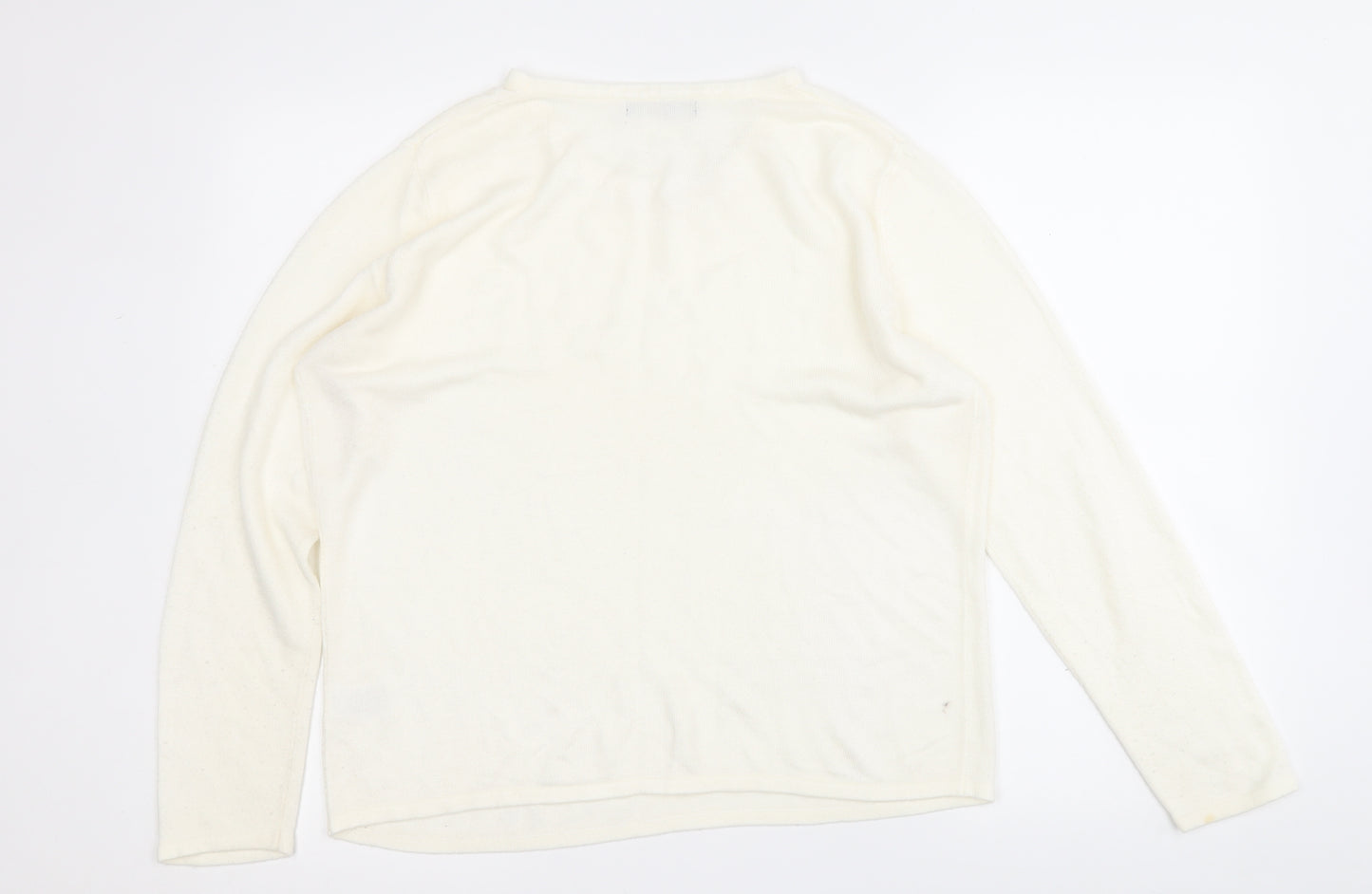 BM Womens White Round Neck  Acrylic Pullover Jumper Size M