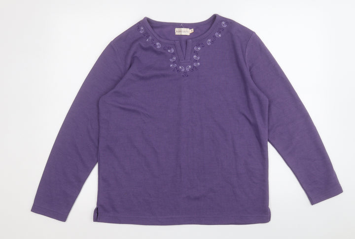 Bonmarché Womens Purple Round Neck  Polyester Pullover Jumper Size S