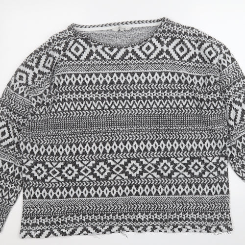 Peacocks Womens Black Round Neck Geometric Polyester Pullover Jumper Size XL
