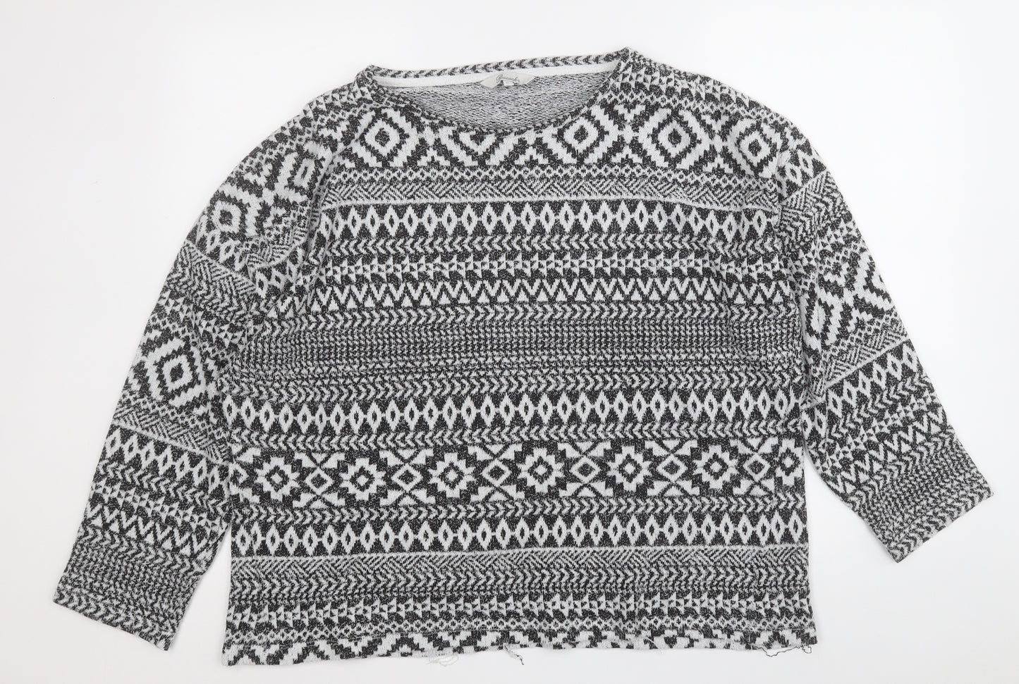 Peacocks Womens Black Round Neck Geometric Polyester Pullover Jumper Size XL