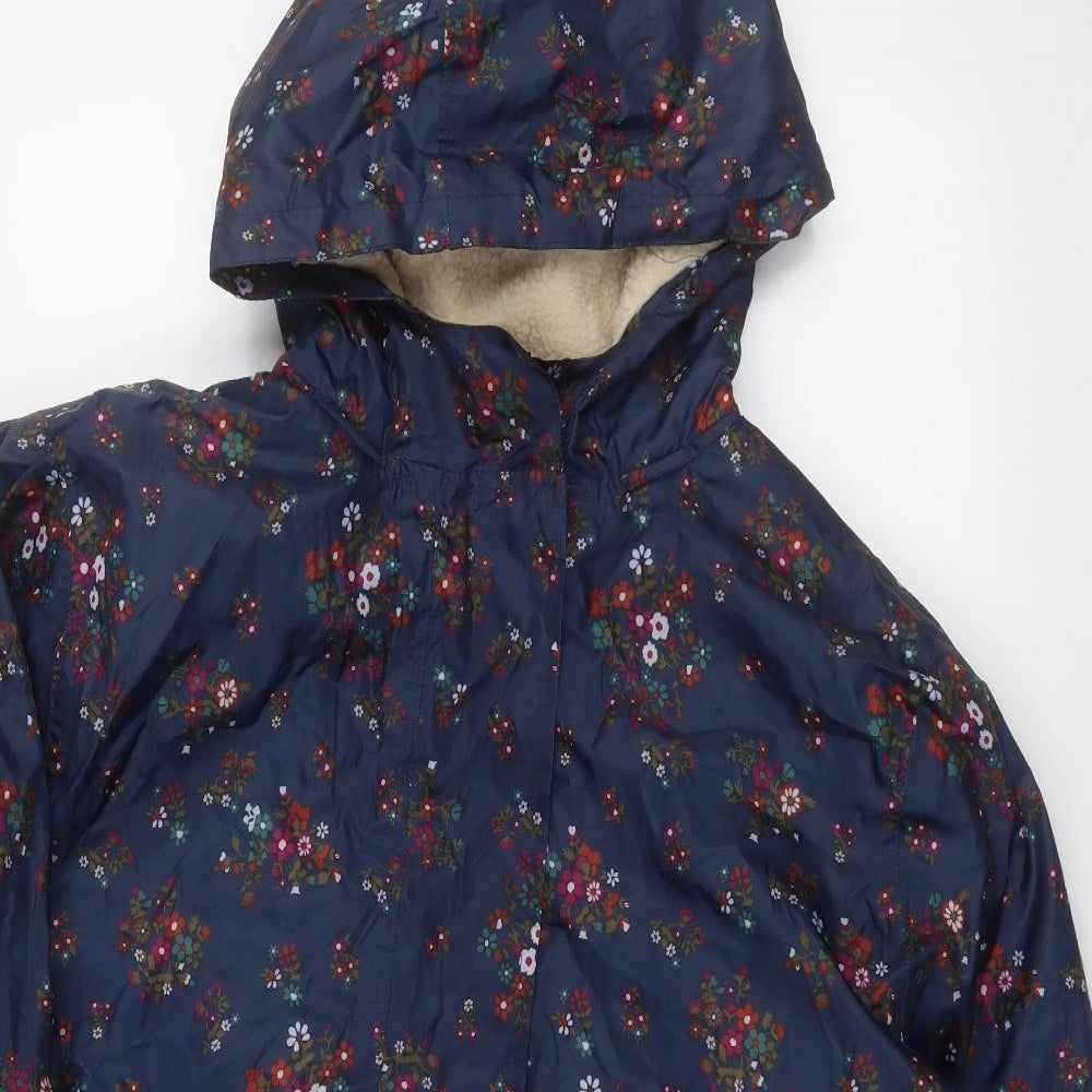 Cotton Traders Womens Blue Floral  Rain Coat Coat Size 26