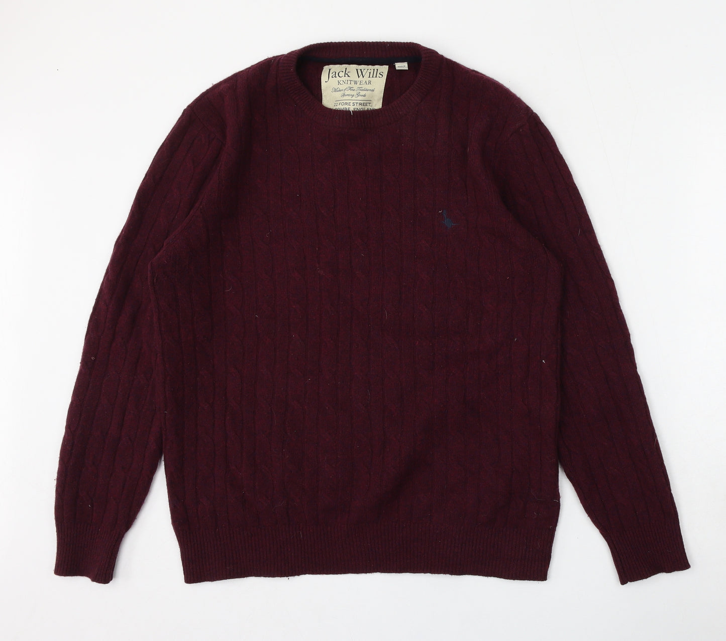 Jack Wills Mens Red Round Neck  Wool Pullover Jumper Size L