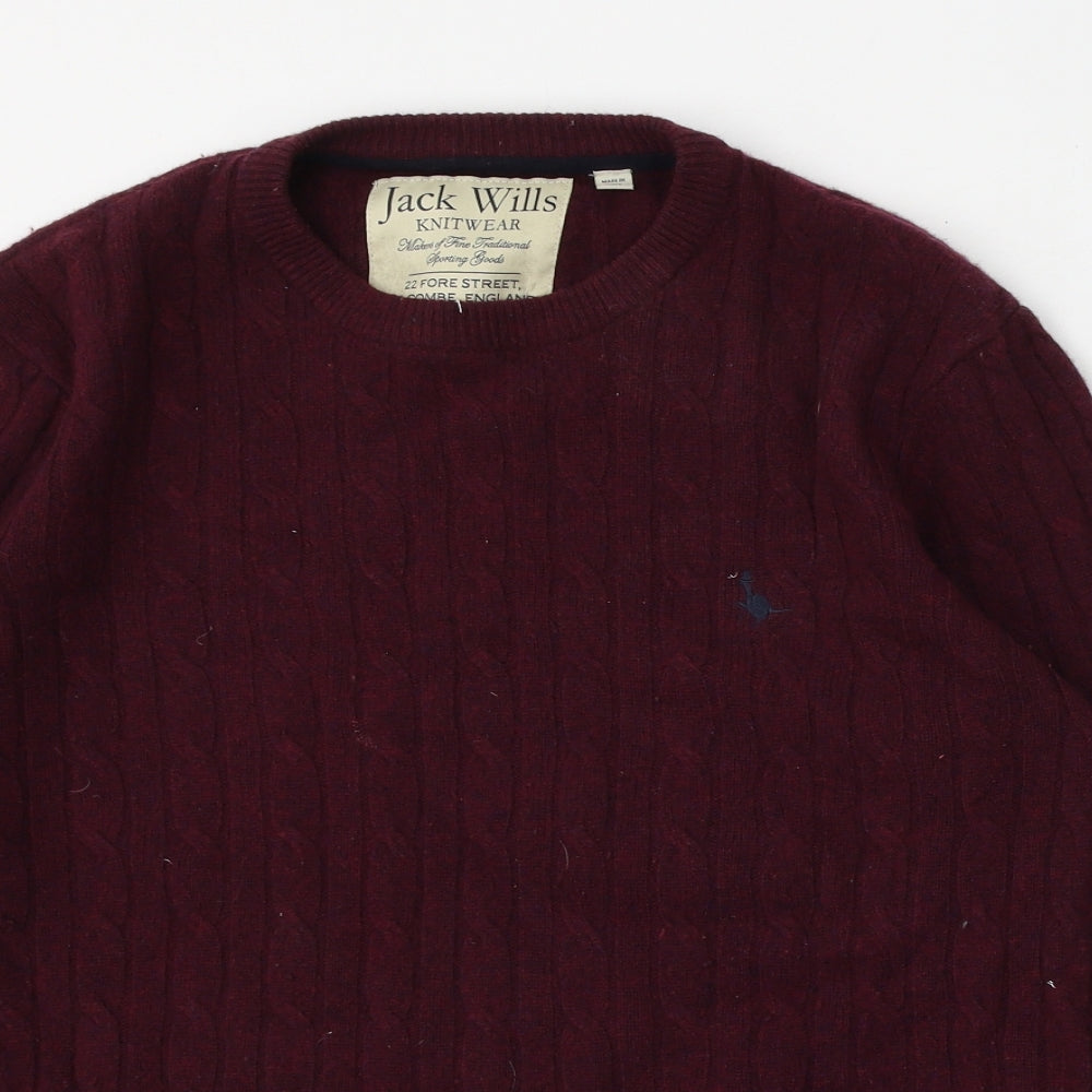 Jack Wills Mens Red Round Neck  Wool Pullover Jumper Size L
