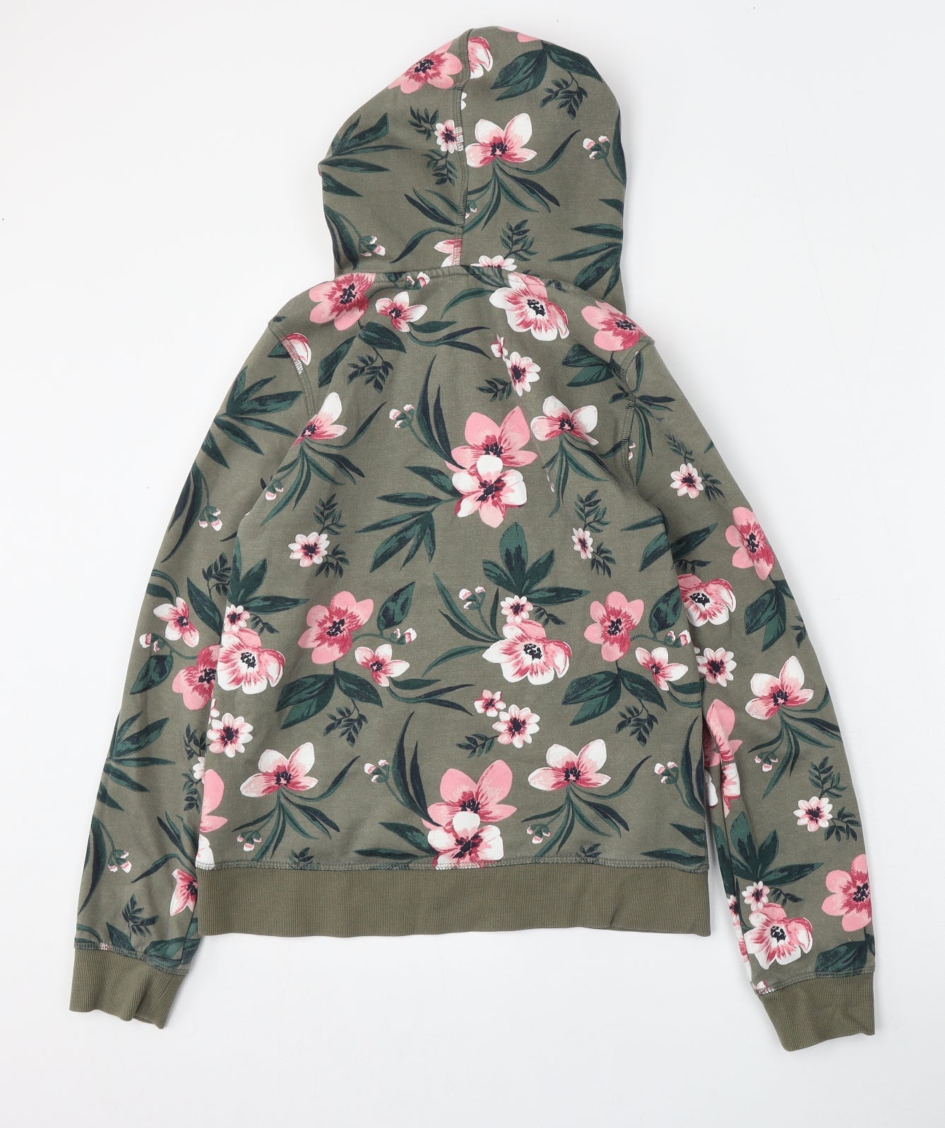 H&M Girls Green Floral Cotton Pullover Hoodie Size 13-14 Years