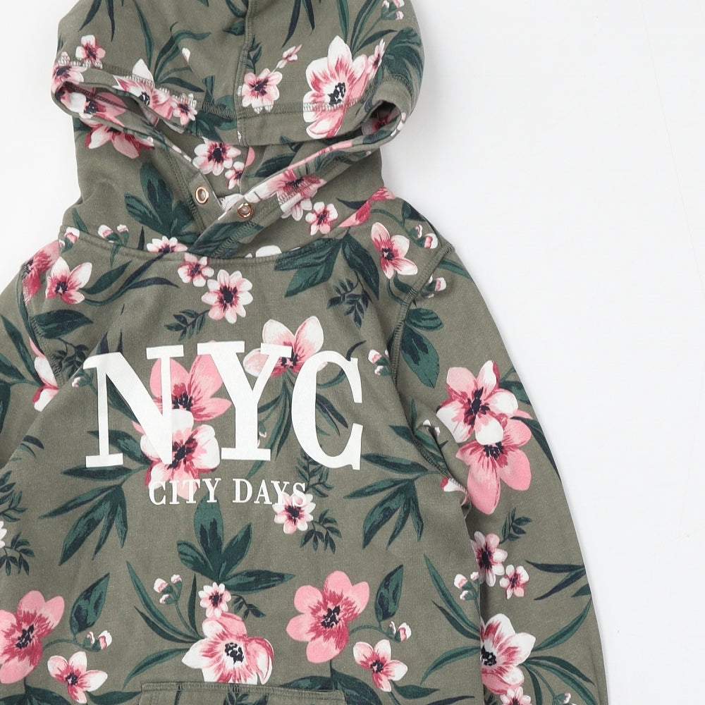 H&M Girls Green Floral Cotton Pullover Hoodie Size 13-14 Years