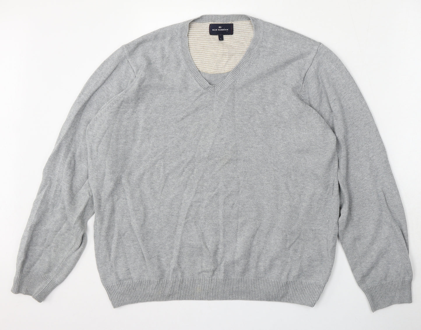 Blue Harbour Mens Grey V-Neck  Polyester Pullover Jumper Size L