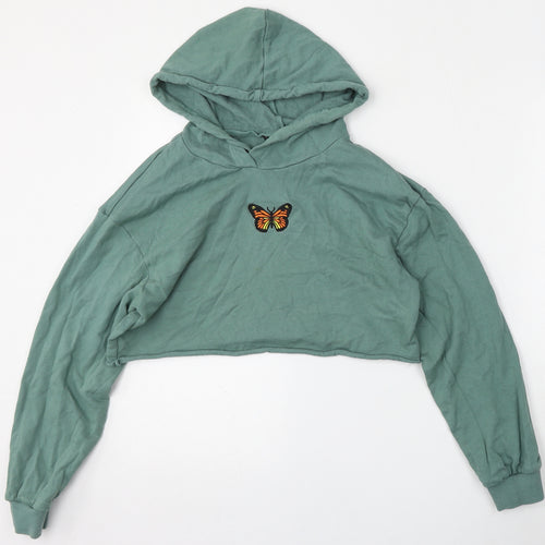SheIn Womens Green  Cotton Pullover Hoodie Size M
