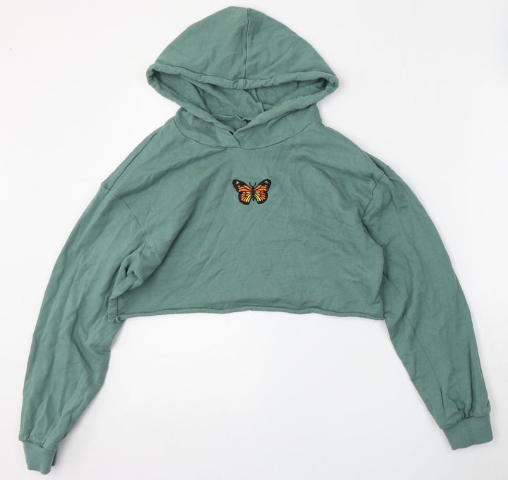 SheIn Womens Green  Cotton Pullover Hoodie Size M