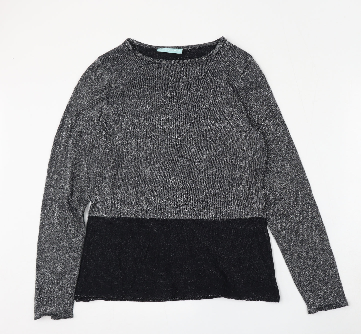 Avenue Womens Silver Round Neck  Cotton Pullover Jumper Size 12