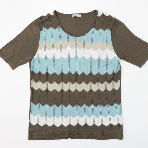 Oscar B Womens Brown Round Neck Geometric Viscose Pullover Jumper Size S